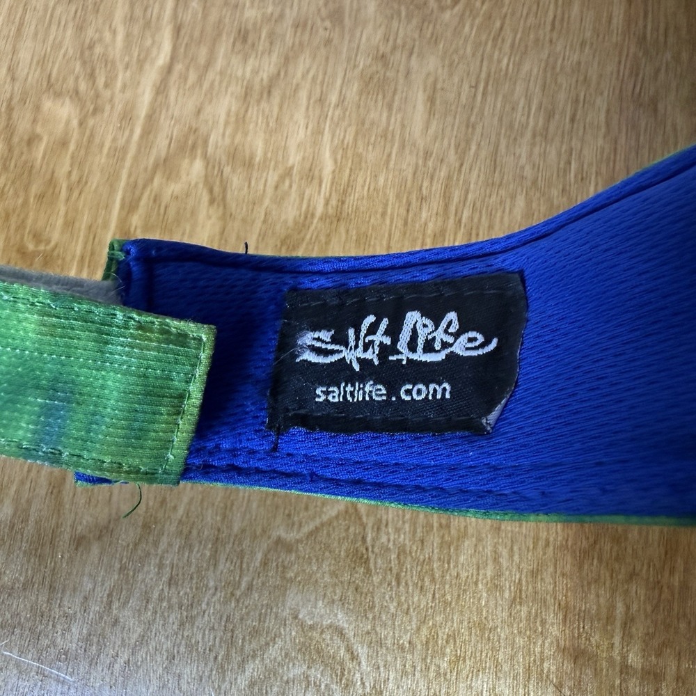Salt Life Visor Blue Green Yellow Hook Loop Close Adjustable Size Summer Hat - Picture 6 of 7
